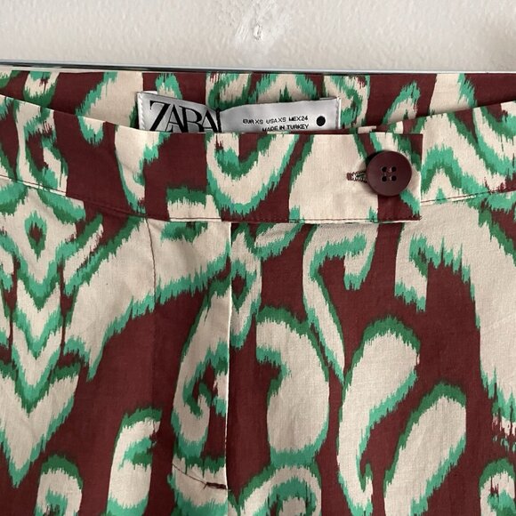 Zara Women XS Boho Retro Mid Rise Straight Leg Selena Cotton Printed Pants NWT - Picture 7 of 13